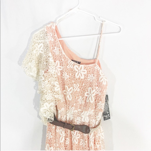 PEACH CROCHETED ONE SHOULDER DRESS - Picture 4 of 5